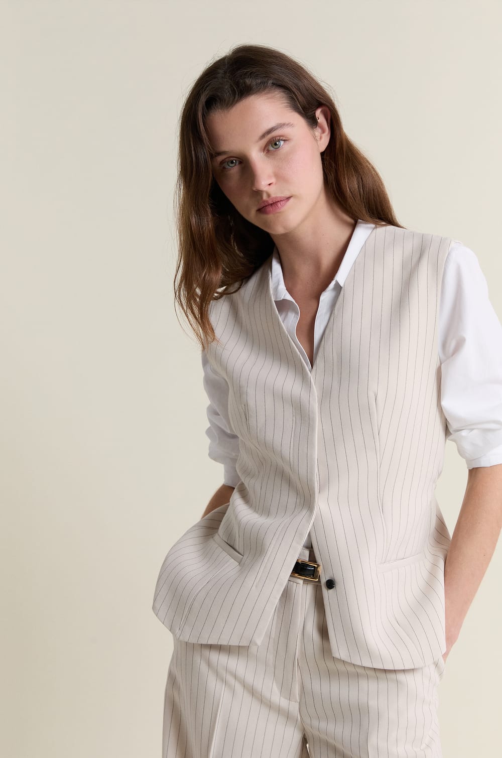 Gilet sans manches &agrave; rayures;${refinementColor}