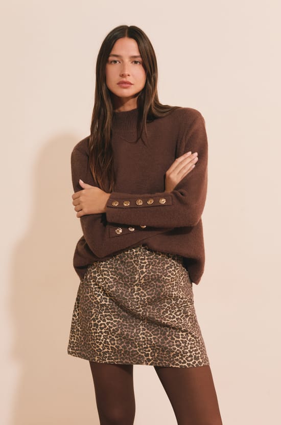 Jupe courte l&eacute;opard en coton;${refinementColor}