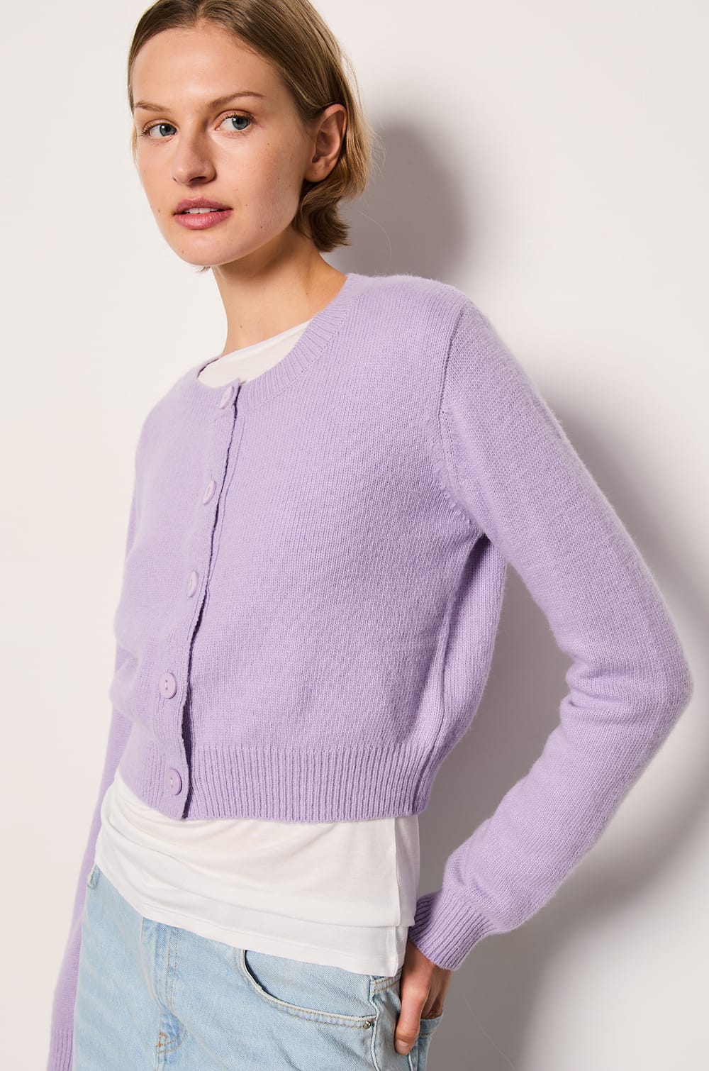 Short Buttoned Cardigan;${refinementColor}