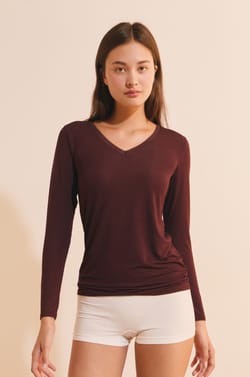 T-shirt col V maille thermique;${refinementColor}
