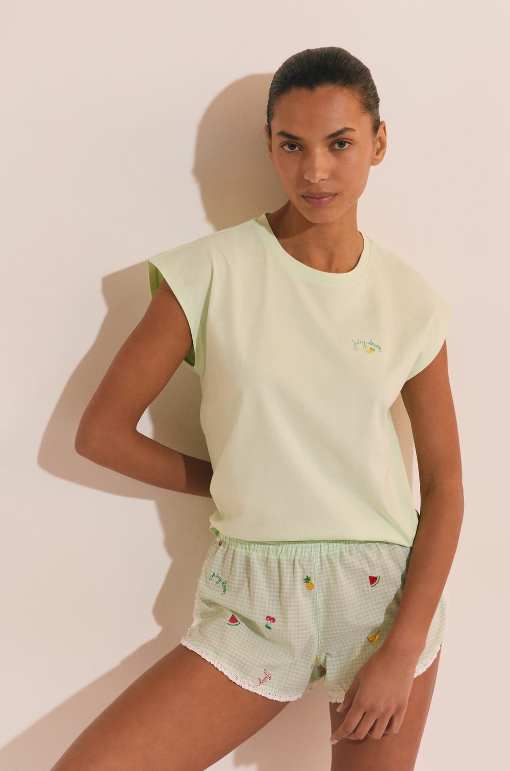 T-shirt de pyjama &agrave; inscription "juicy lover" en coton;${refinementColor}