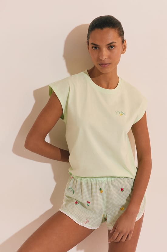 T-shirt de pyjama &agrave; inscription "juicy lover" en coton;${refinementColor}