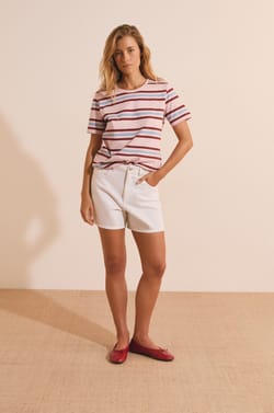 T-shirt &agrave; rayures en coton;${refinementColor}