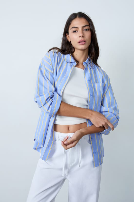 Chemise manches longues à rayures;${refinementColor}