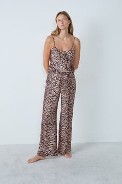 Satin Pajama Pants With Leopard Print;${refinementColor}