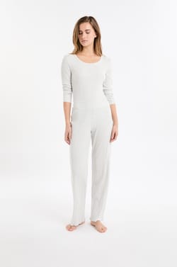 Straight ribbed cotton pyjama trousers;${refinementColor}