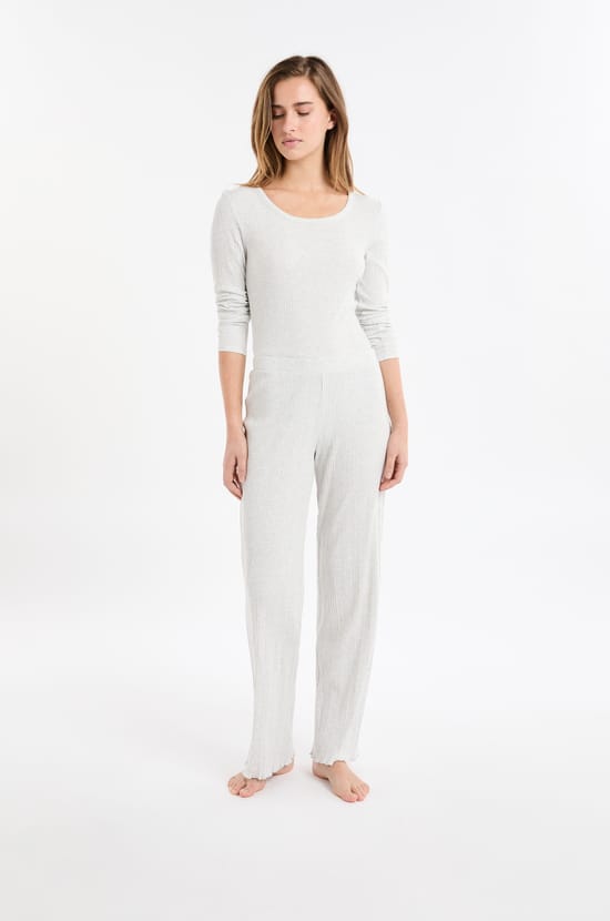 Pantalon de pyjama droit côtelé en coton;${refinementColor}