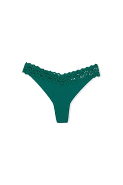 Tanga en microfibre et dentelle;${refinementColor}