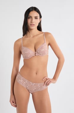 Podprsenka No. 4 - Podprsenka s měkk&yacute;mi ko&scaron;&iacute;čky z opalizuj&iacute;c&iacute; krajky;${refinementColor}