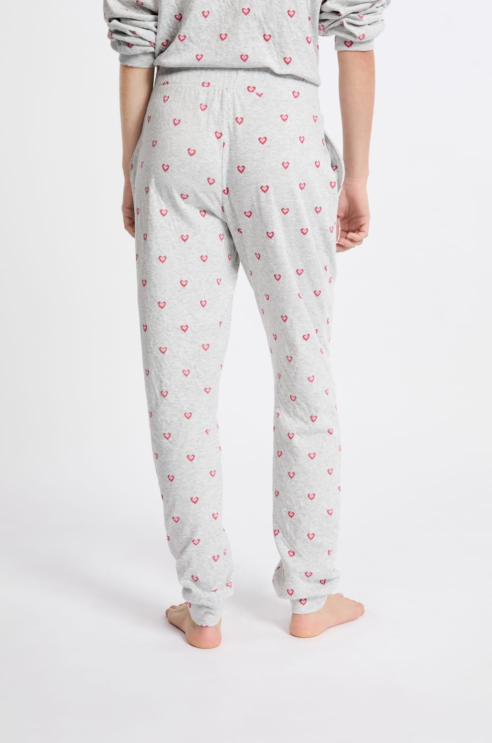 Pantal&oacute;n de pijama de algod&oacute;n con estampado de corazones;${refinementColor}