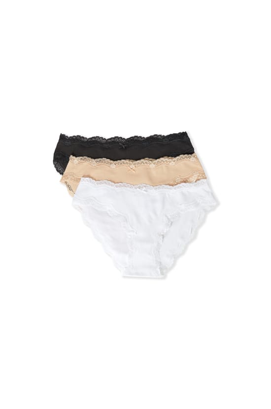 Set Of 3 Cotton And Lace Panties;${refinementColor}
