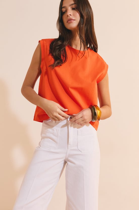 T-shirt sans manches en coton;${refinementColor}
