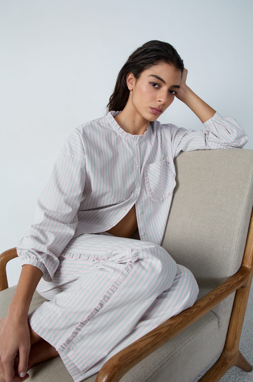 Chemise de pyjama en coton à rayures à coeur;${refinementColor}