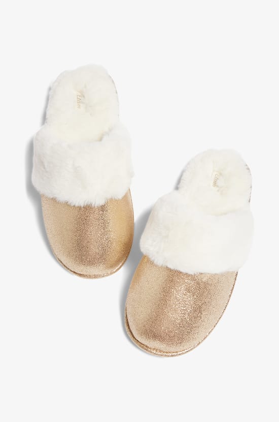 Glittery Faux Fur Mule Slippers;${refinementColor}