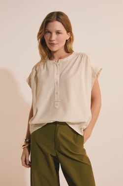 Blouse sans manches boutonn&eacute;e en coton;${refinementColor}
