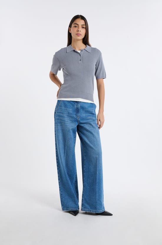 Polo manches courtes en maille fine;${refinementColor}