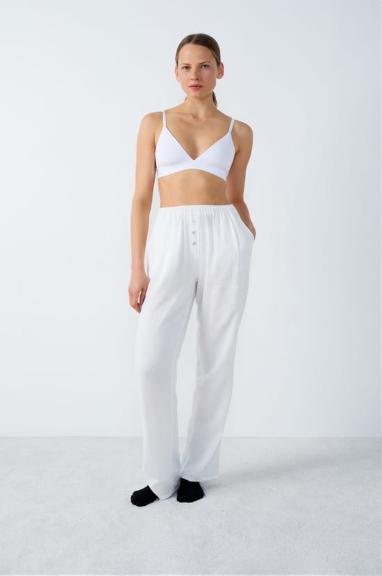 Straight Leg Linen Pyjama Trousers;${refinementColor}