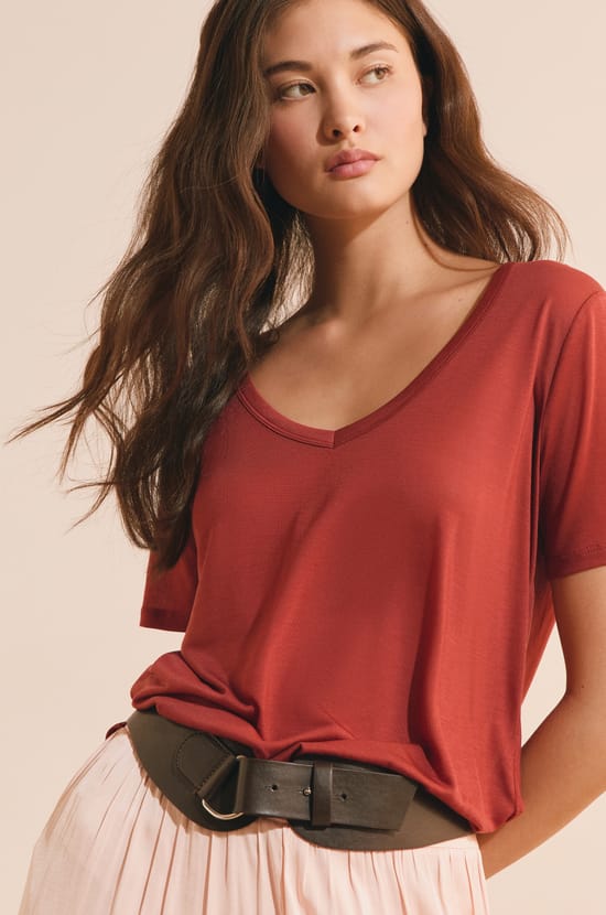 T-shirt col V manches courtes;${refinementColor}