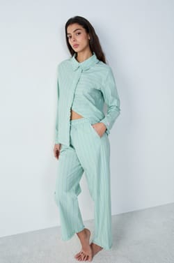 Cotton Pyjama Trousers Straight Cut with Stripes;${refinementColor}