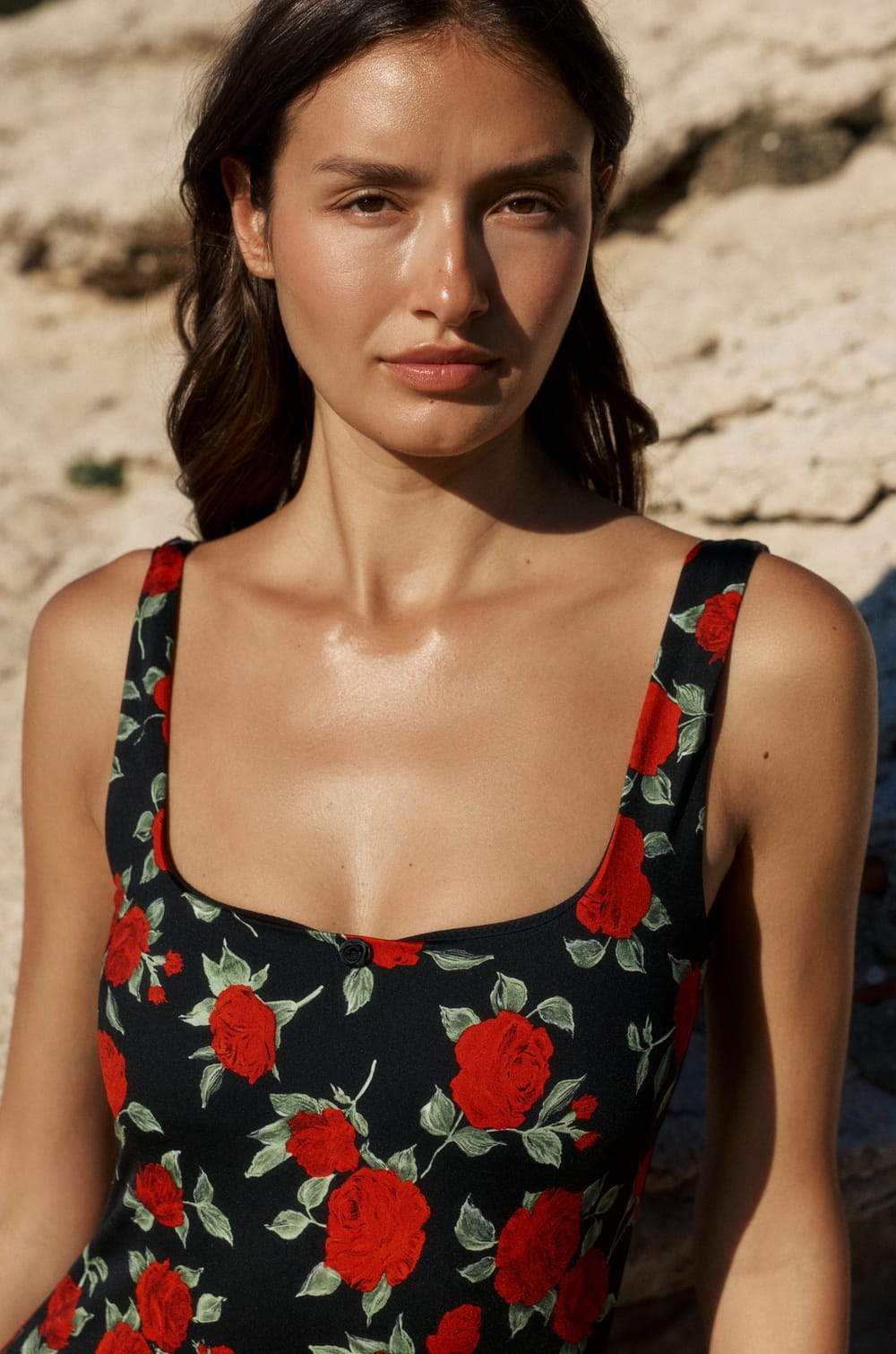Robe midi avec fente &agrave; motif floral;${refinementColor}