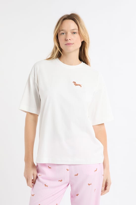 T-shirt en coton "Life is better with a dog" avec broderie teckel;${refinementColor}