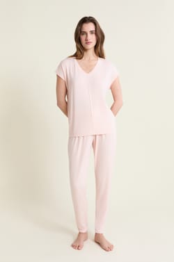 Camiseta de pijama de manga corta con cuello en V de modal;${refinementColor}