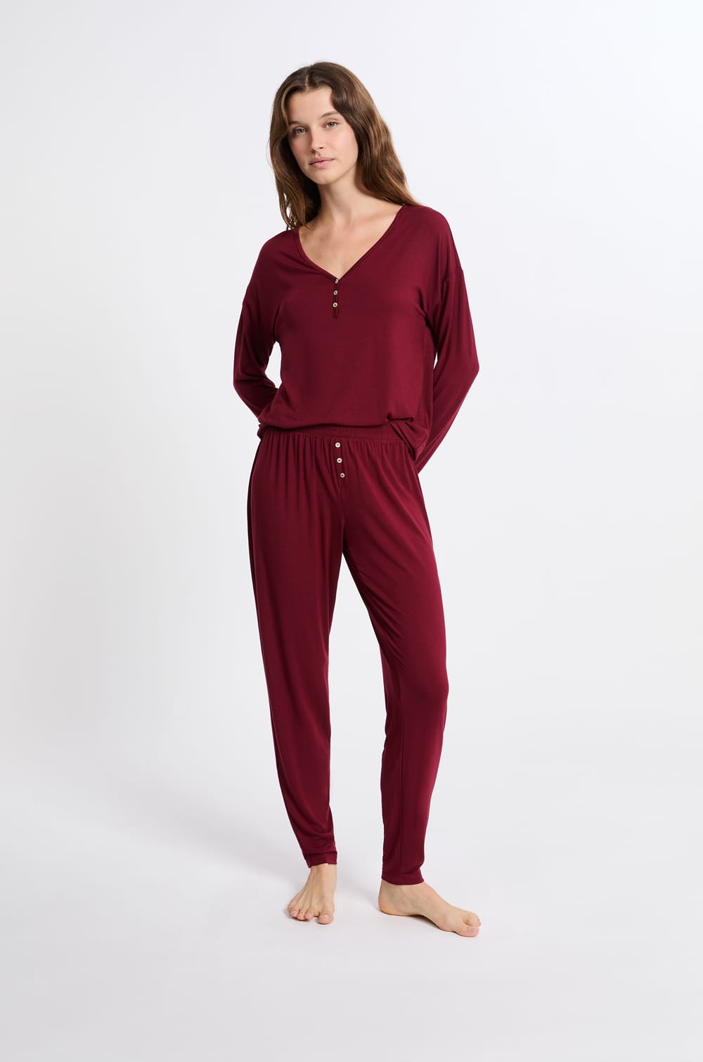 Camiseta de pijama de manga larga de modal;${refinementColor}