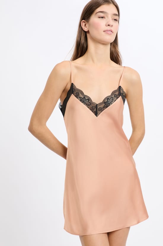 Satin Nightdress with Lace Details;${refinementColor}