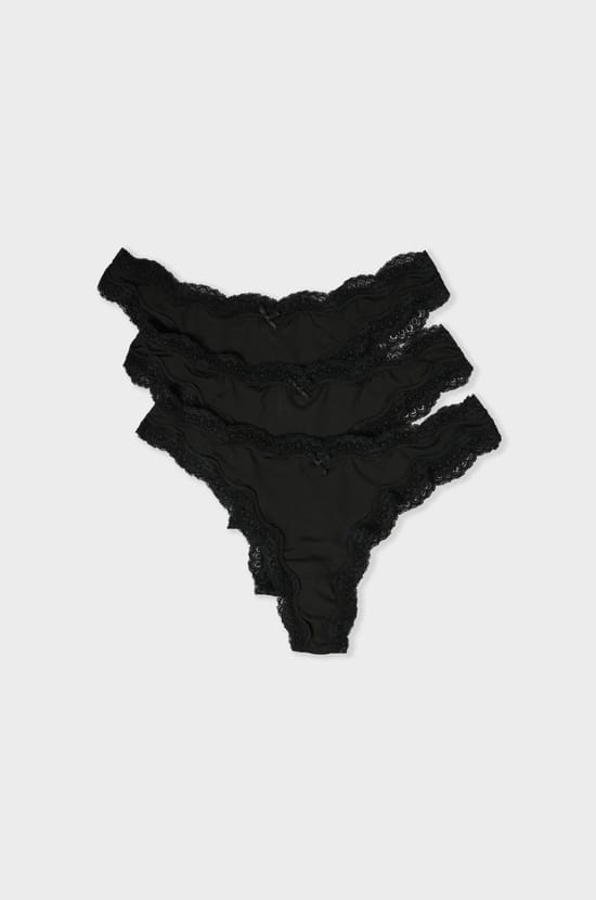 Lot de 3 tangas en coton et dentelle;${refinementColor}