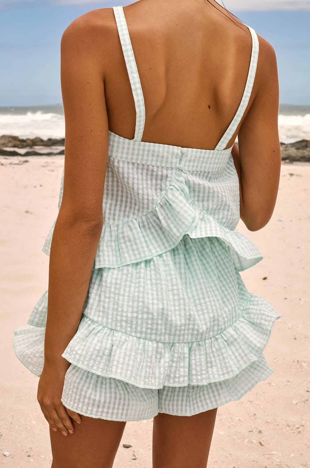 Pantal&oacute;n corto de algod&oacute;n con estampado de cuadros vichy;${refinementColor}