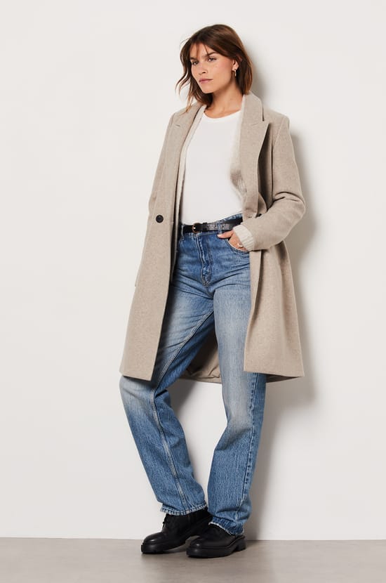 Manteau long boutonné avec laine;${refinementColor}