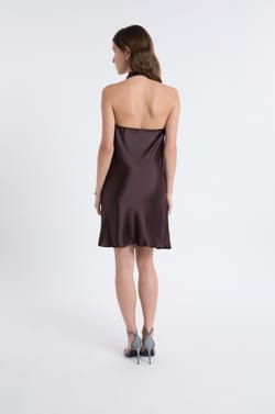 Satin Dress With Cowl Neckline;${refinementColor}