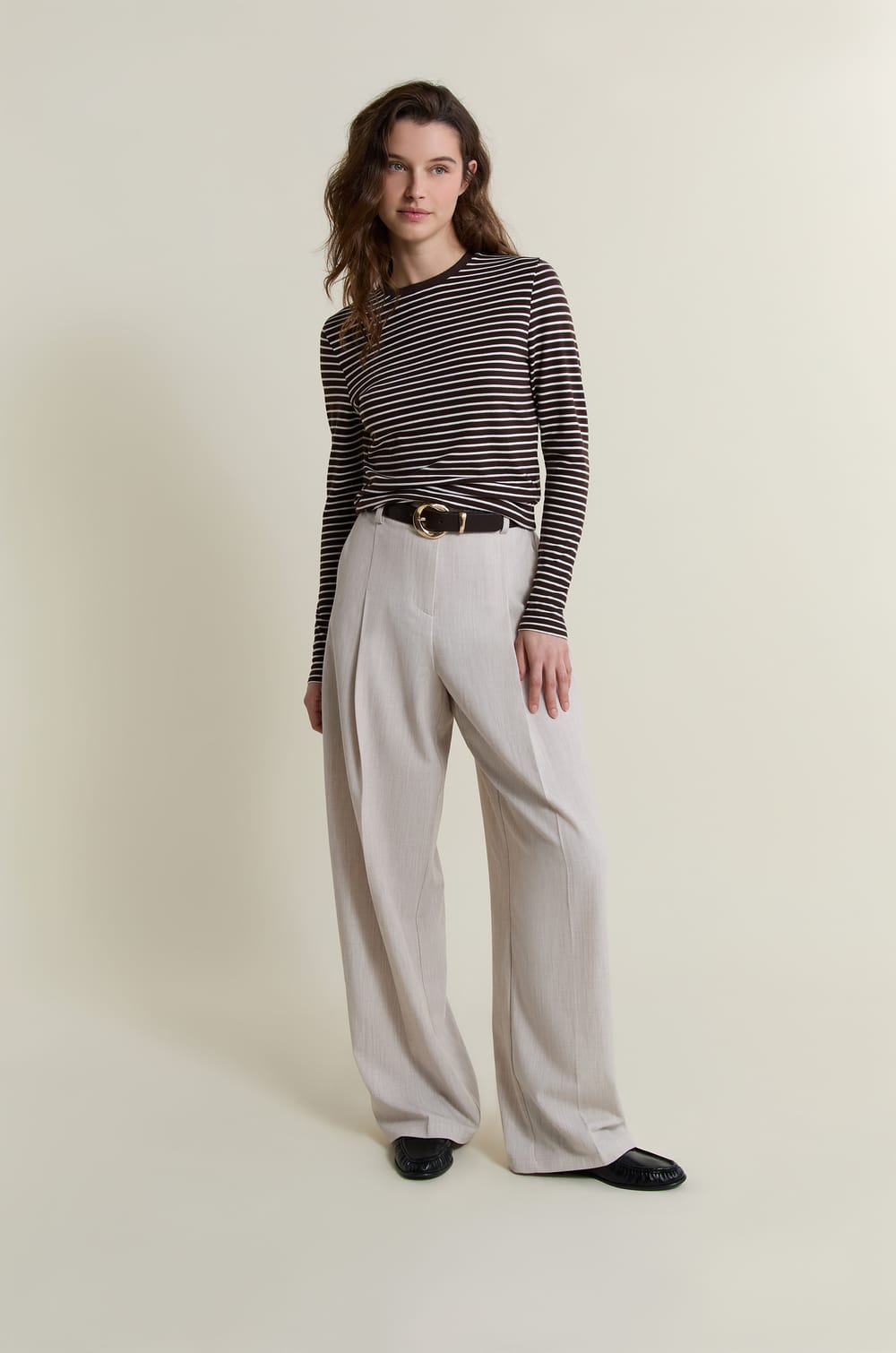 T-shirt manches longues &agrave; rayures;${refinementColor}