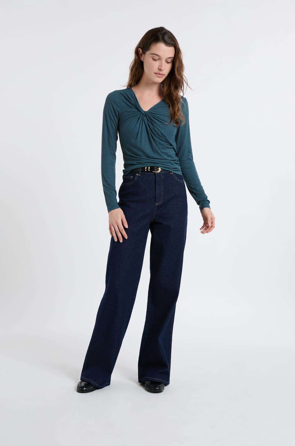 Tee-shirt effet drap&eacute; c&ocirc;tel&eacute;;${refinementColor}