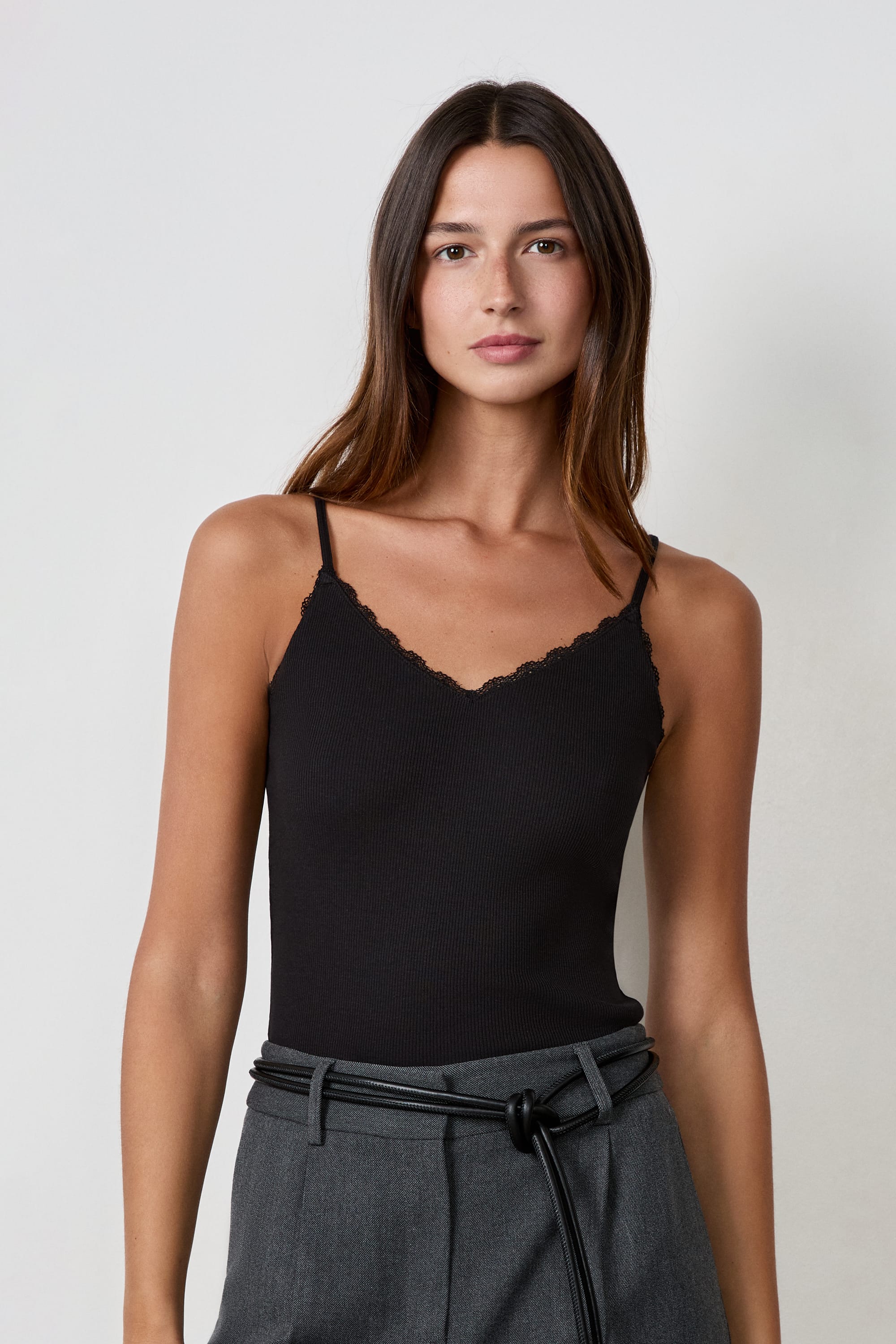 100% Cotton Camisole - PLUMINE - NOIR - ETAM