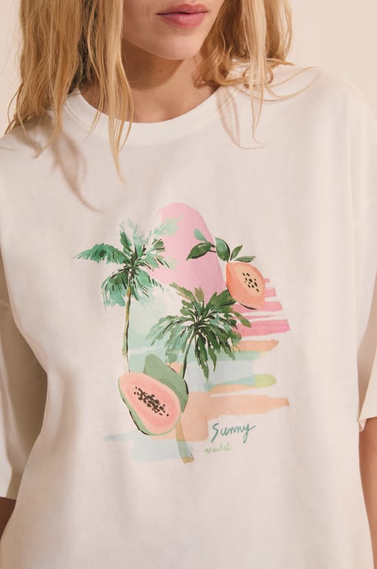 Pyjama T-shirt with Print;${refinementColor}