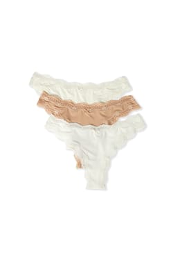 Pack of 3 Cotton and Lace Thongs;${refinementColor}