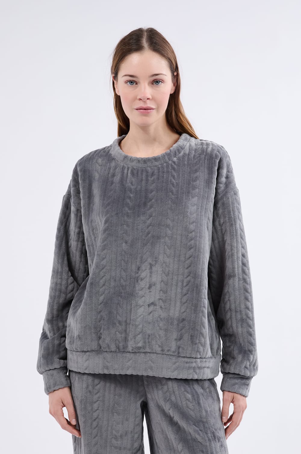 Sweatshirt de pyjama effet velours;${refinementColor}