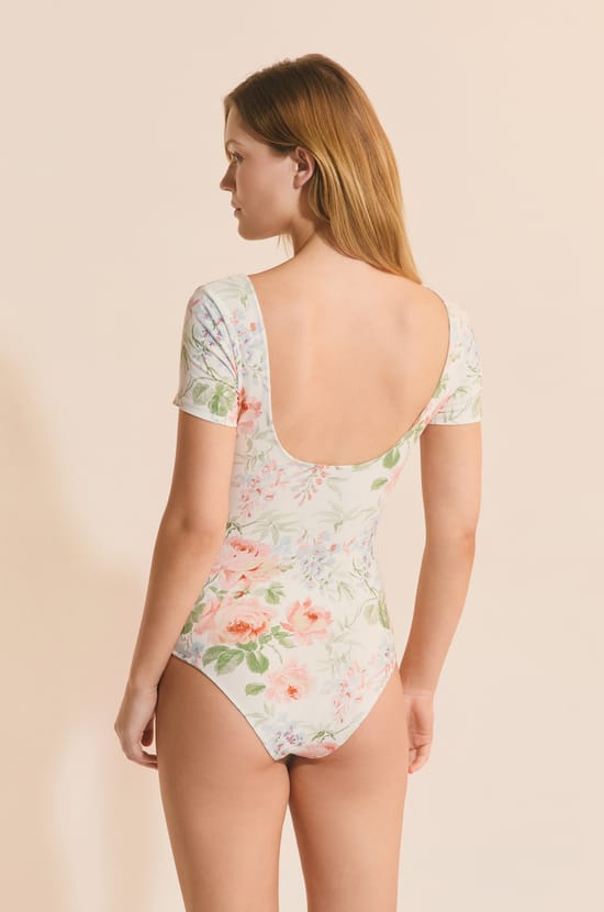 Body de pyjama &agrave; manches courtes &agrave; motif fleuri;${refinementColor}