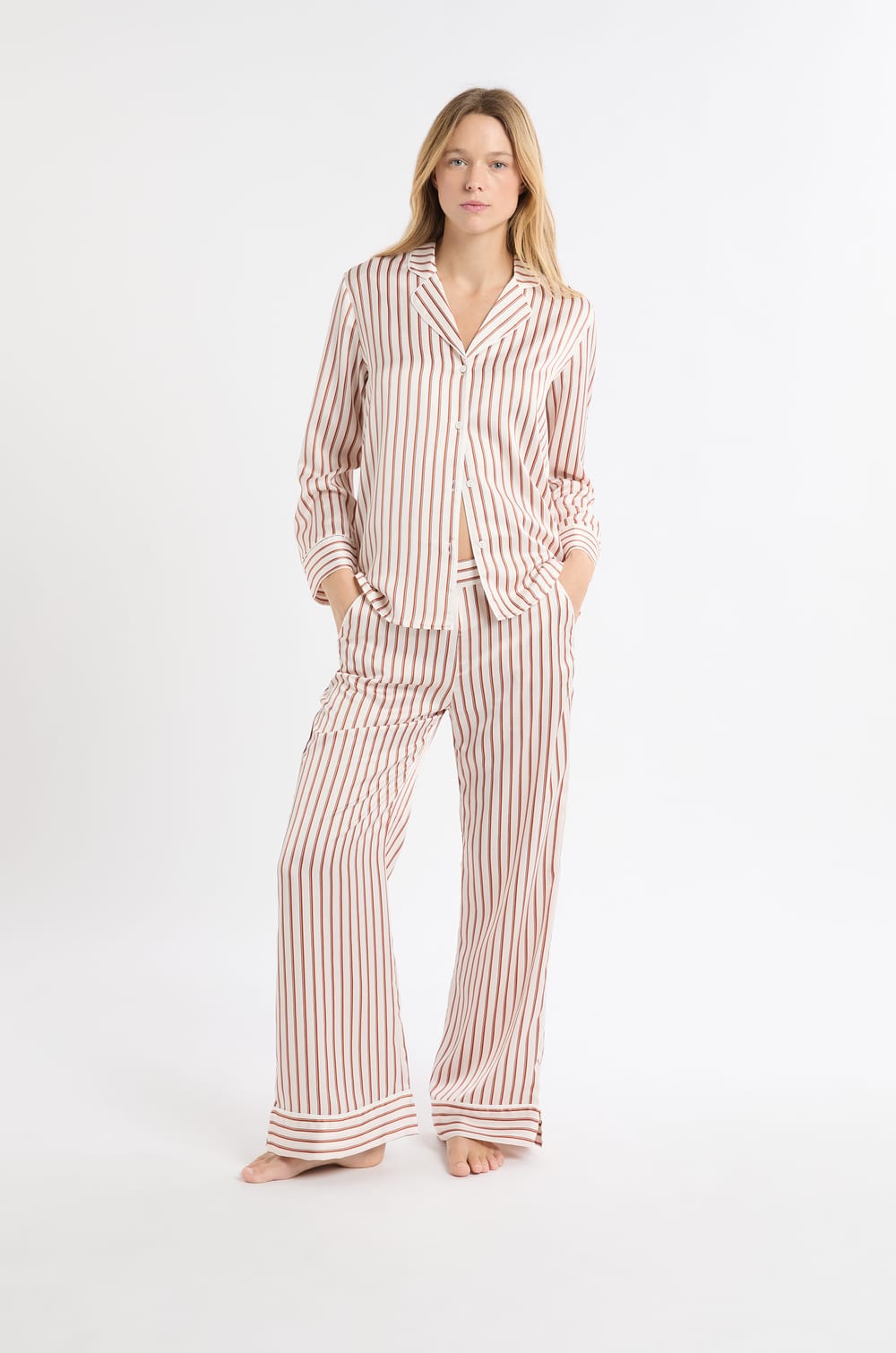Striped Satin Pyjama Trousers;${refinementColor}