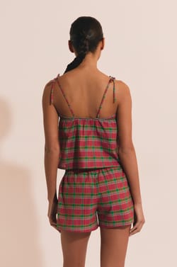 Caraco de pyjama &agrave; carreaux en coton;${refinementColor}