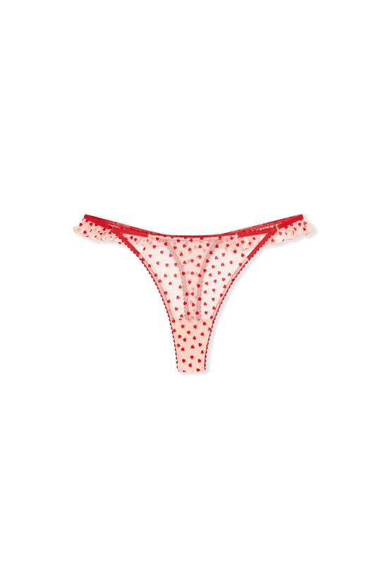 Thong in tulle with heart motifs;${refinementColor}