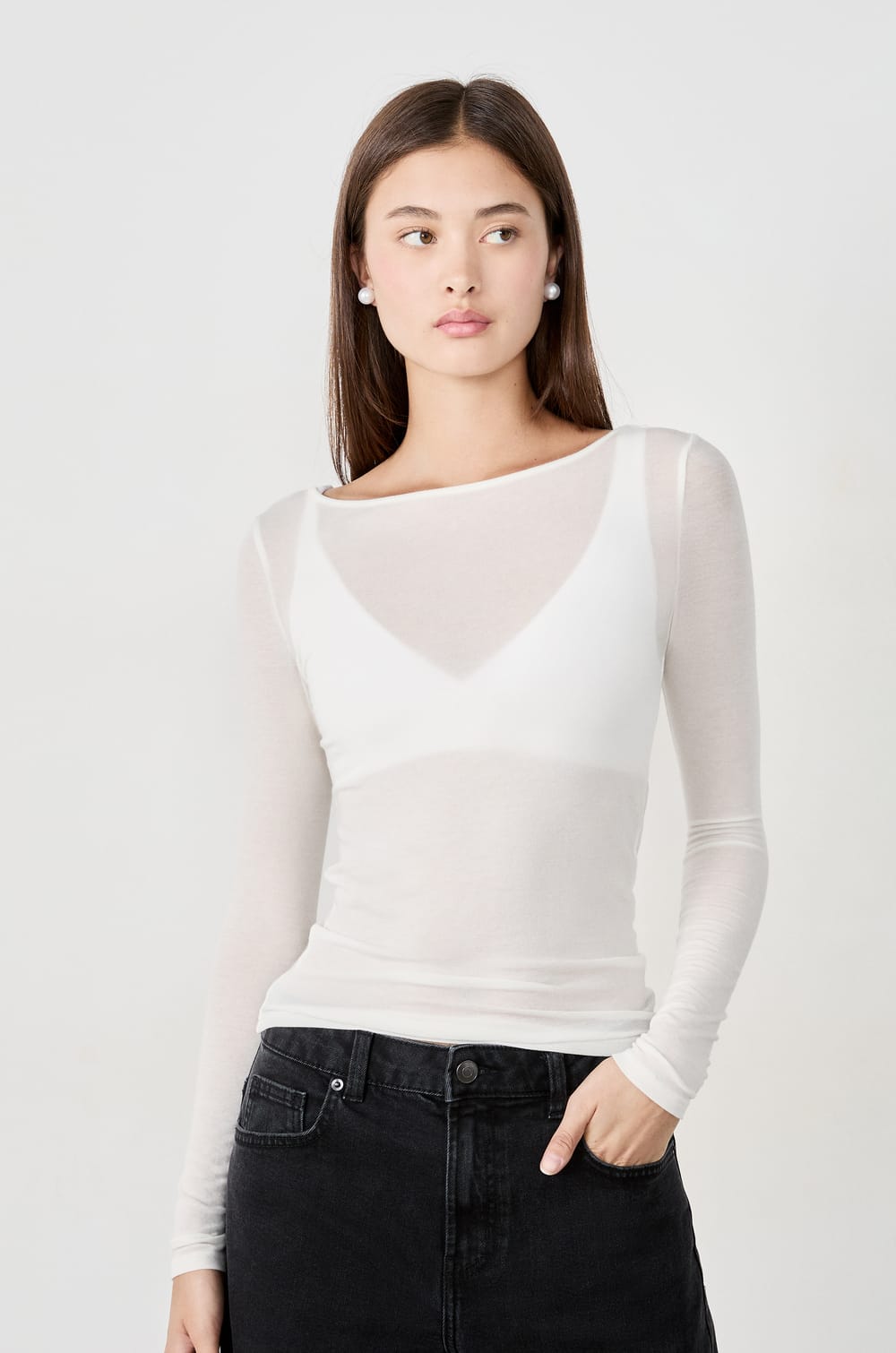 T-shirt col bateau avec laine;${refinementColor}