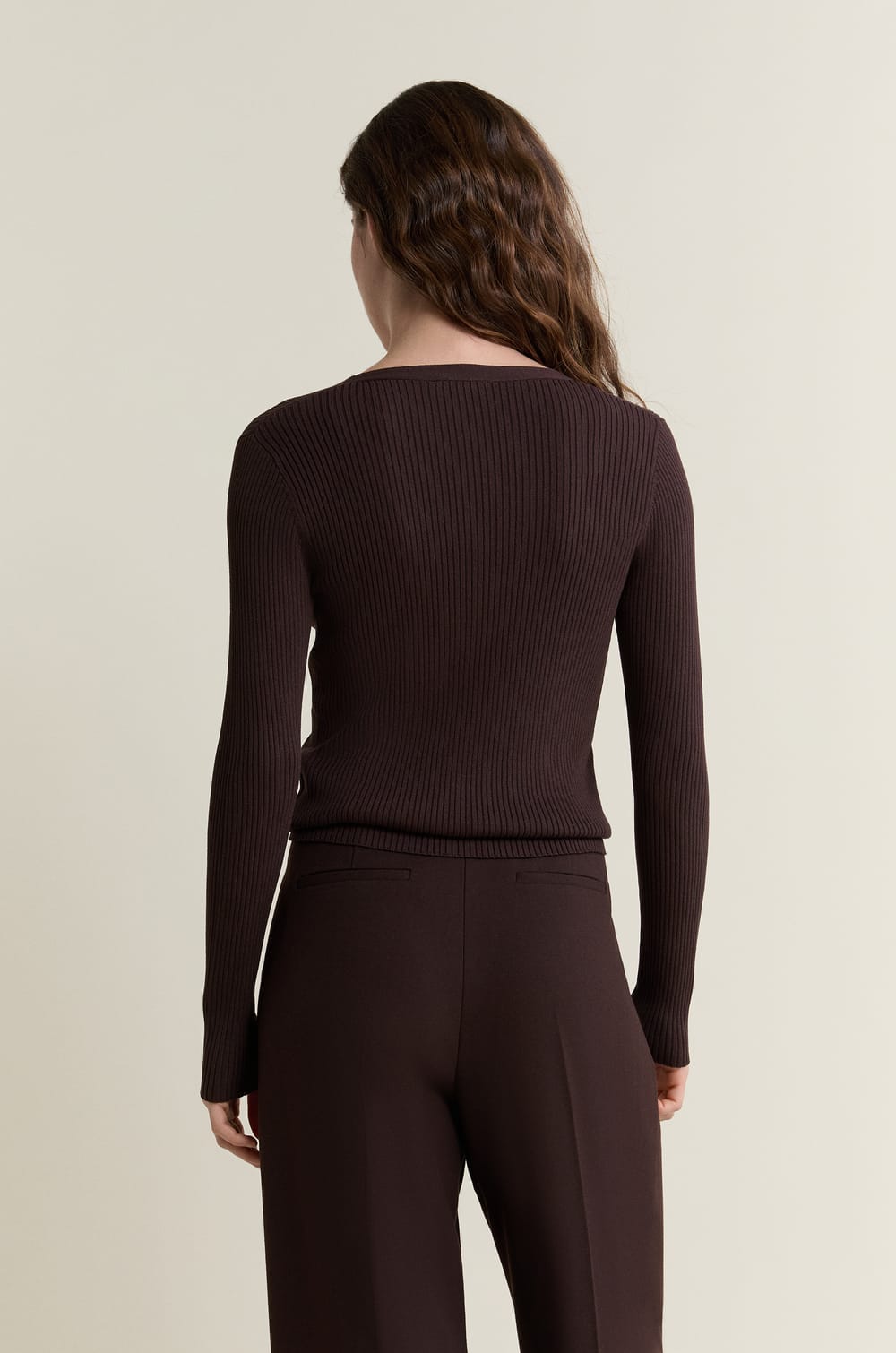 Pull cardigan manches longues en maille c&ocirc;tel&eacute;e;${refinementColor}