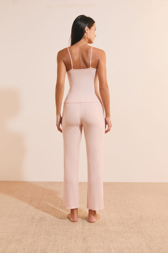 Ensemble de pyjama 2 pi&egrave;ces en maille c&ocirc;tel&eacute; d&eacute;tails dentelle;${refinementColor}