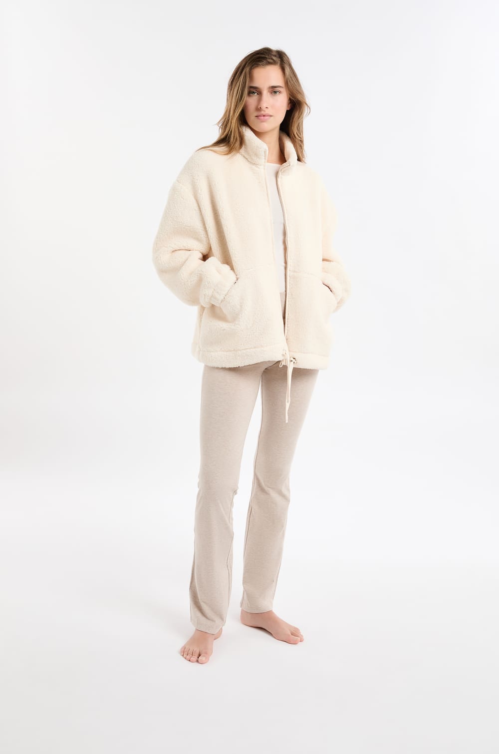 Oversize Fleece-Jacke mit hohem Kragen und Kordelzug;${refinementColor}