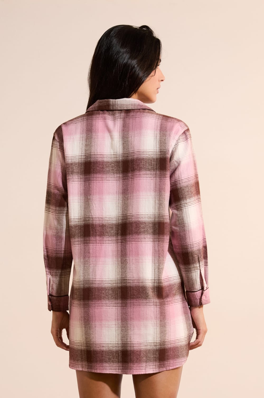 Chemise de nuit &agrave; carreaux en coton;${refinementColor}