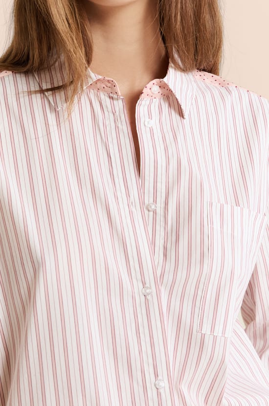 Striped Pyjama Shirt with Cotton;${refinementColor}