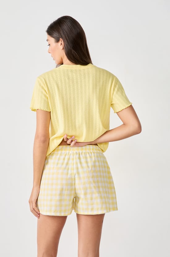 Cotton pyjama shorts with checks;${refinementColor}