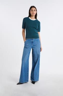 Pull col rond en maille fine pointelle;${refinementColor}